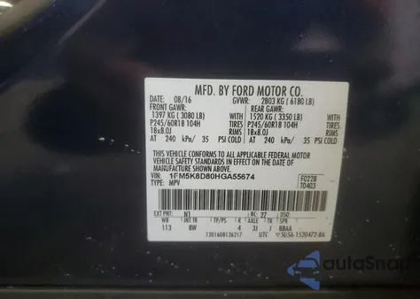 2017 Ford Explorer Xlt z USA, uszkodzony, nr VIN 1FM5K8D80HGA55674